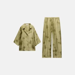 Tivara Boho Set – Olive green – Wide-leg high-waisted pants