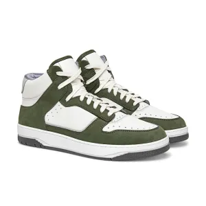 White Leather and Green Suede Hayden Lace Up High Top Sneakers - Summer 2024 Collection