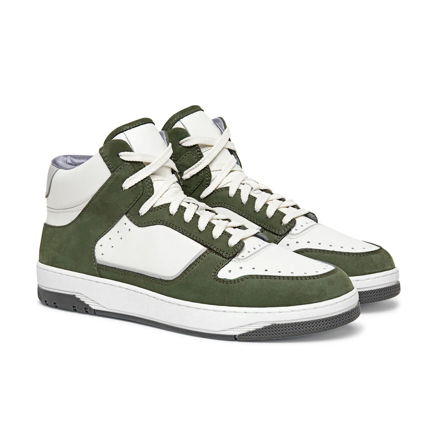 White Leather and Green Suede Hayden Lace Up High Top Sneakers - Summer 2024 Collection