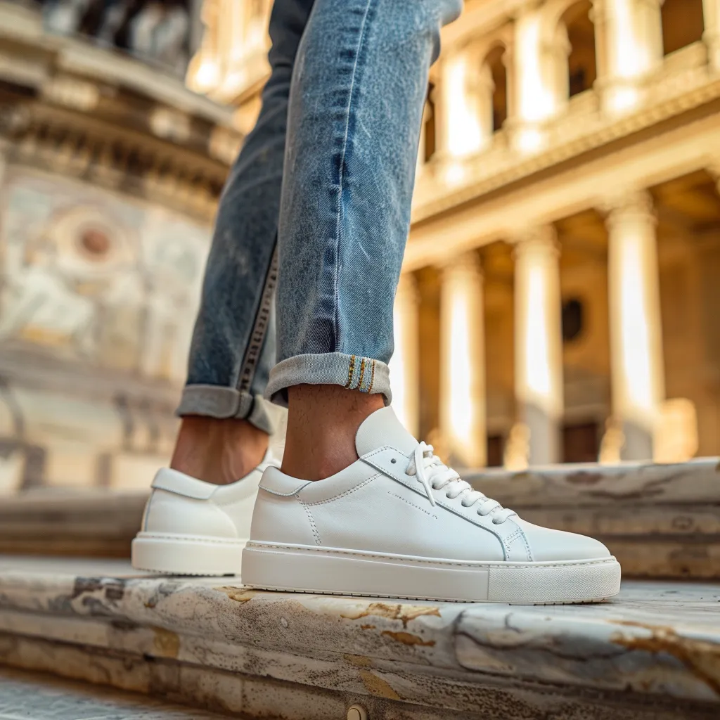 White Leather Sage Slip Lace-Up Sneakers with White Sole - Summer 2024 Collection