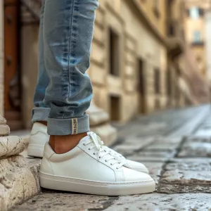 White Leather Sage Slip Lace-Up Sneakers with White Sole - Summer 2024 Collection