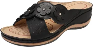 Womens Platform Wedge Sandals Orthopedic Sandals with Arch Support Cushion Footbed Platform Slide Hollowed Slip On Casual Bohemian Fashion Lightweight Slippers