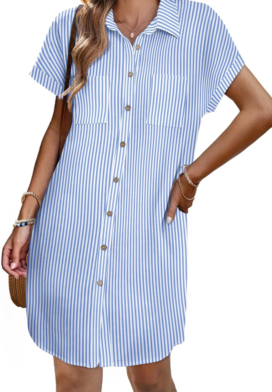 Zeagoo Womens Button Down Shirt Dress Cotton Linen Dress