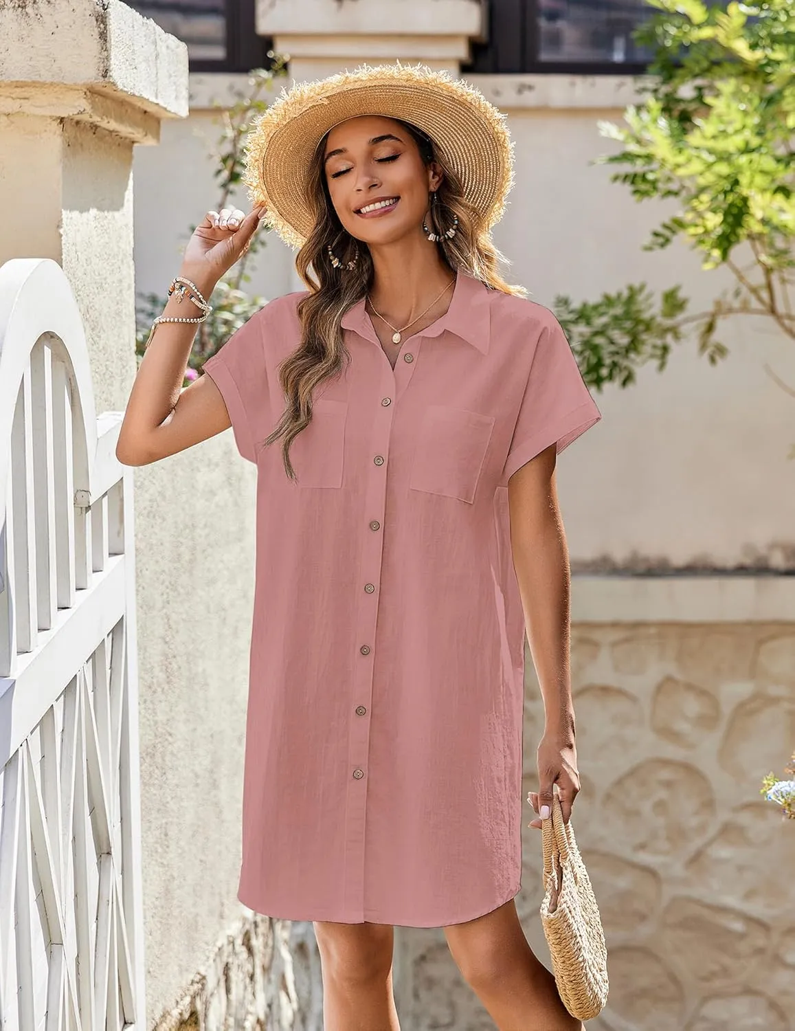 Zeagoo Womens Button Down Shirt Dress Cotton Linen Dress