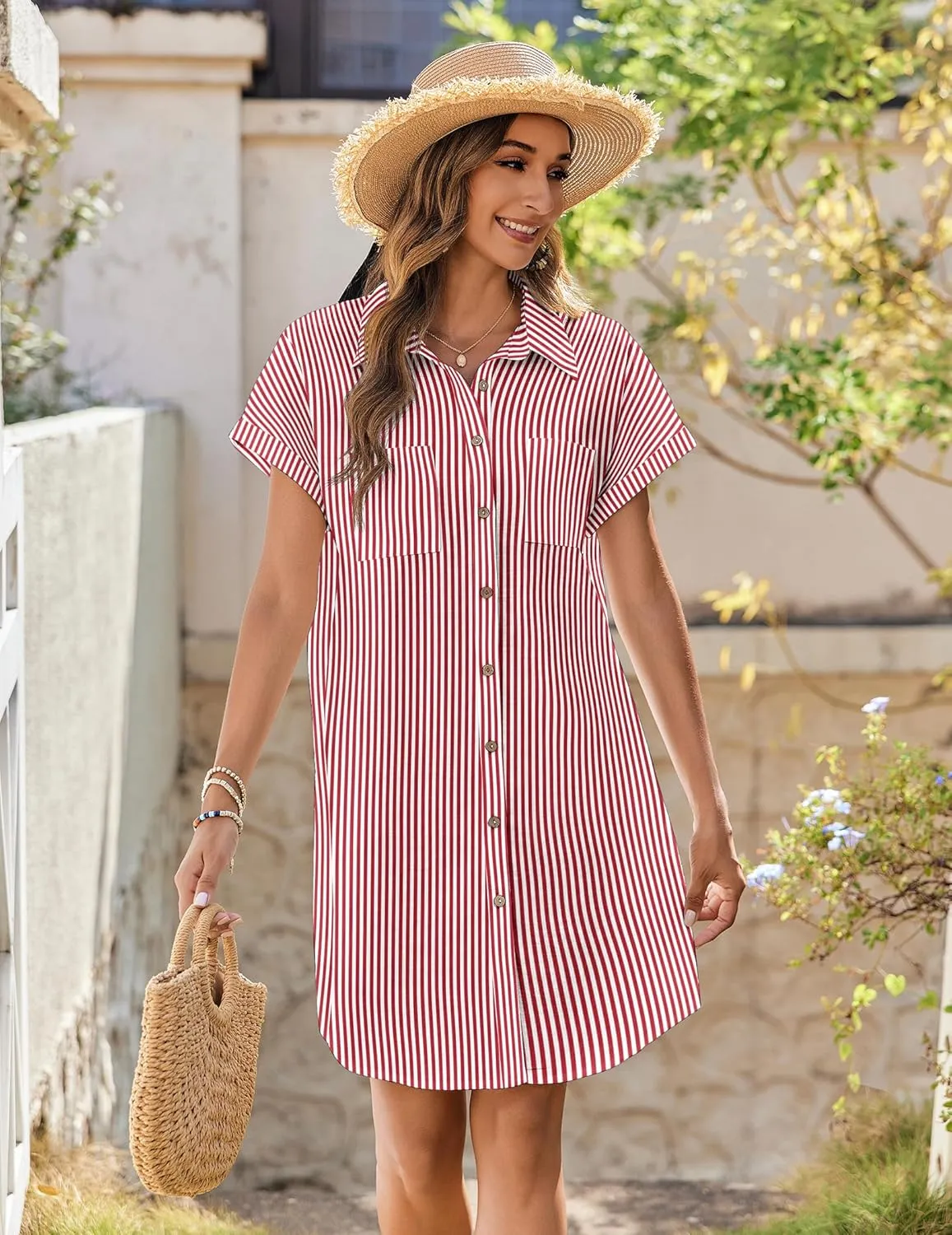 Zeagoo Womens Button Down Shirt Dress Cotton Linen Dress