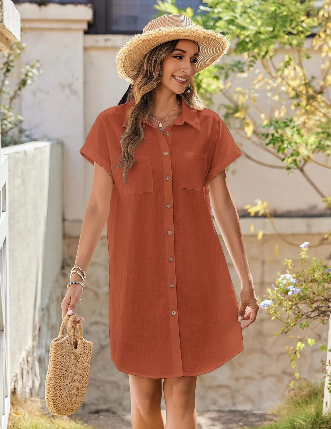 Zeagoo Womens Button Down Shirt Dress Cotton Linen Dress