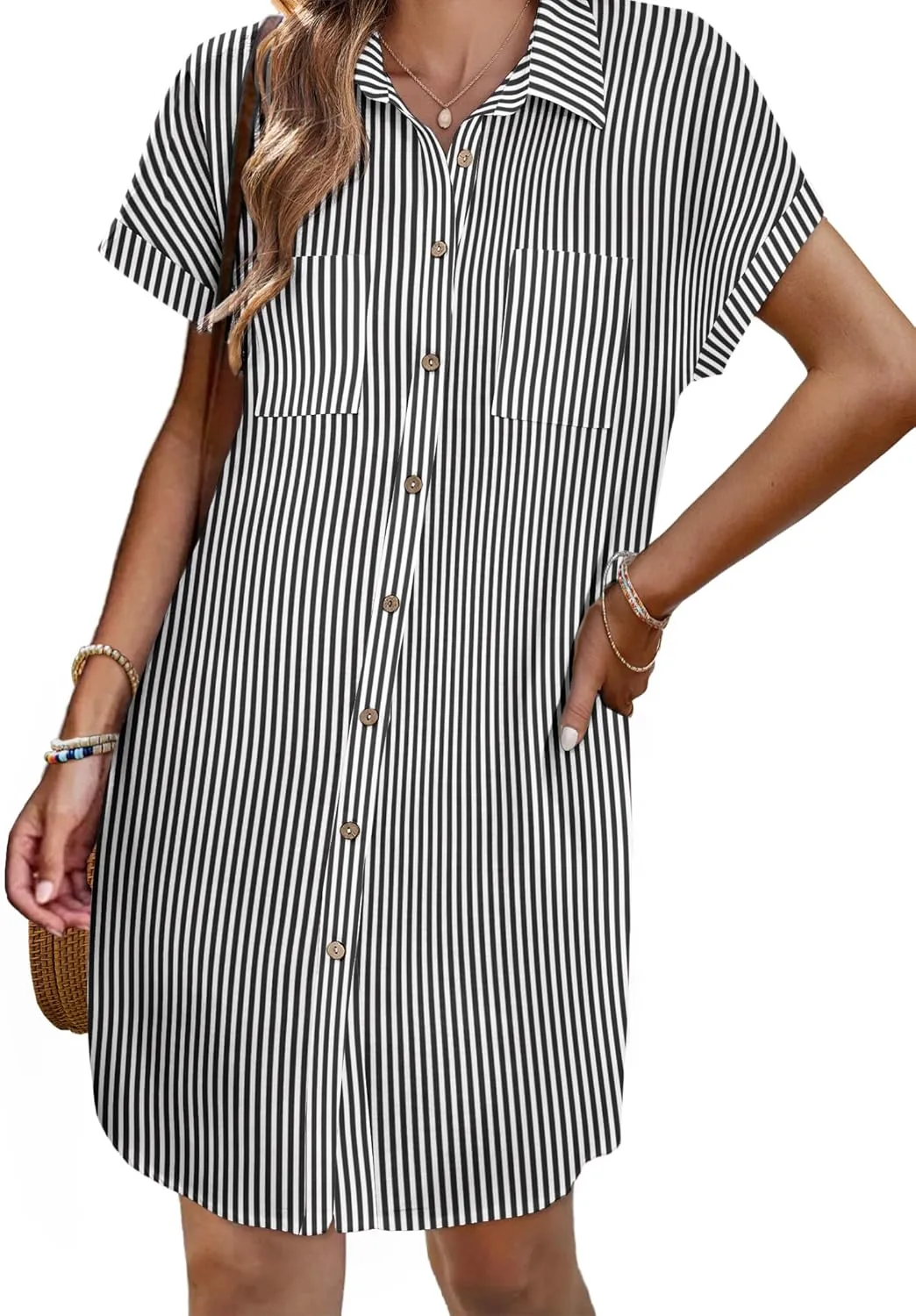 Zeagoo Womens Button Down Shirt Dress Cotton Linen Dress