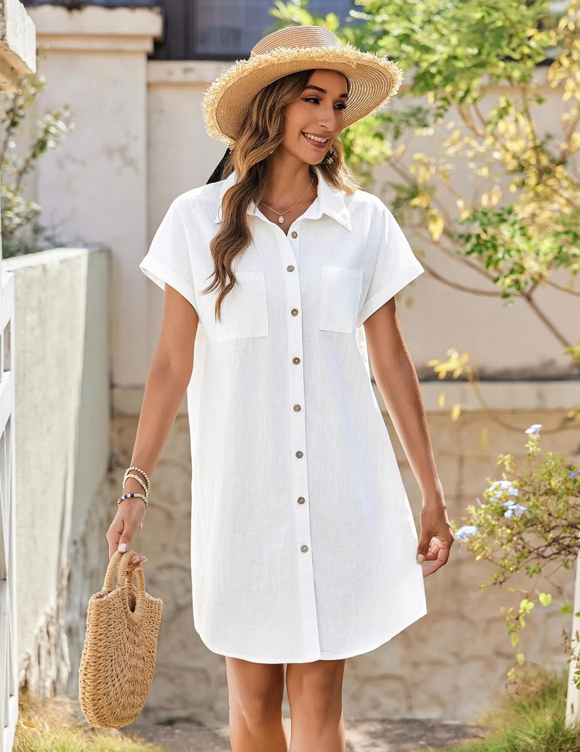 Zeagoo Womens Button Down Shirt Dress Cotton Linen Dress