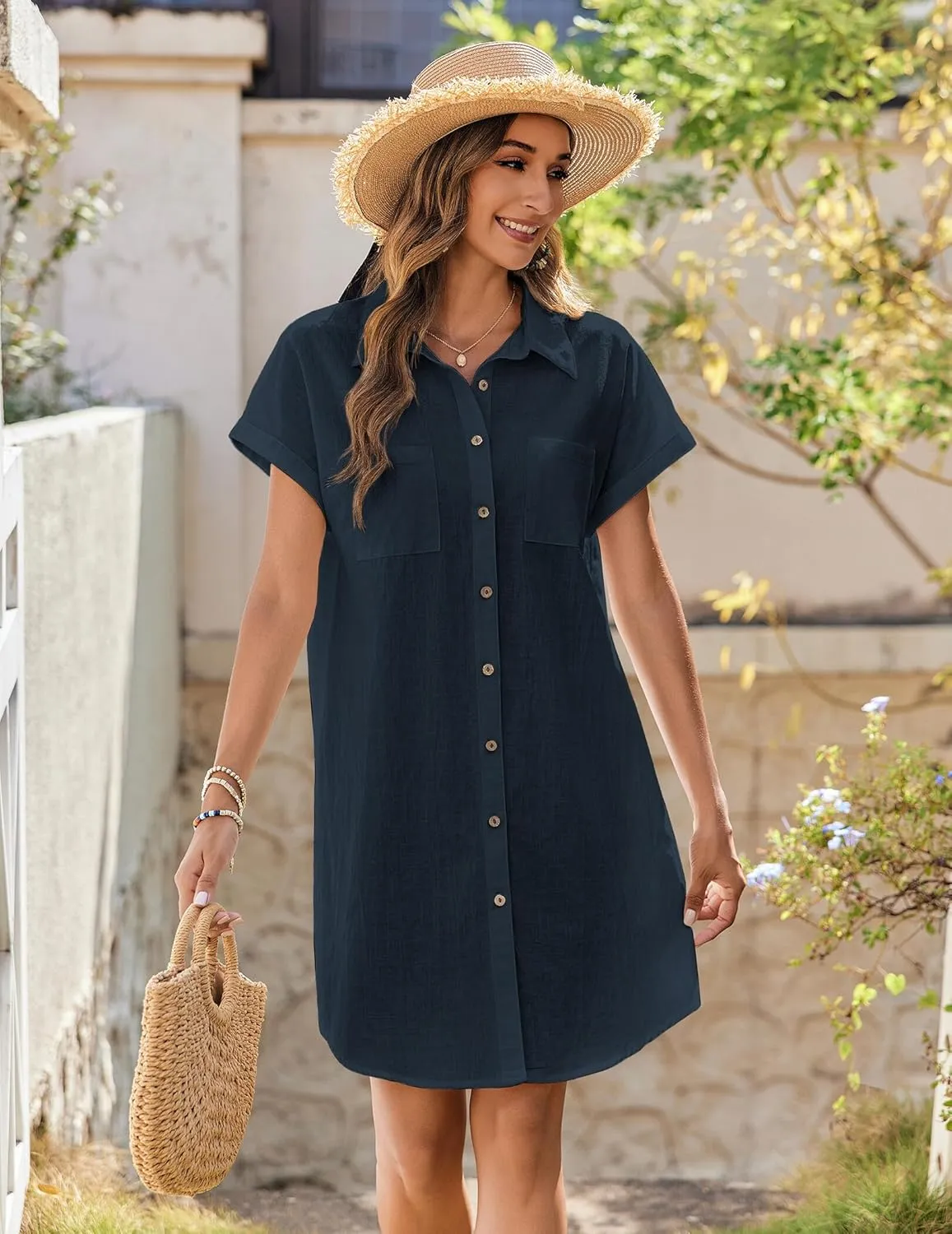 Zeagoo Womens Button Down Shirt Dress Cotton Linen Dress