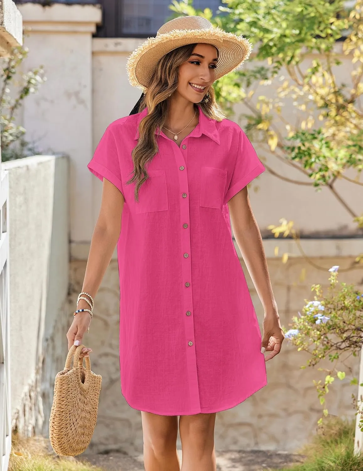 Zeagoo Womens Button Down Shirt Dress Cotton Linen Dress