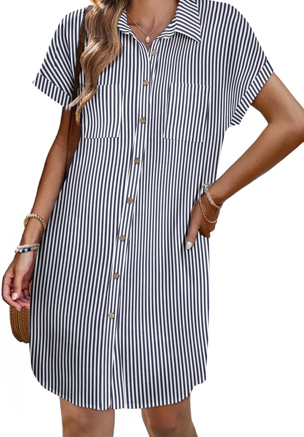 Zeagoo Womens Button Down Shirt Dress Cotton Linen Dress