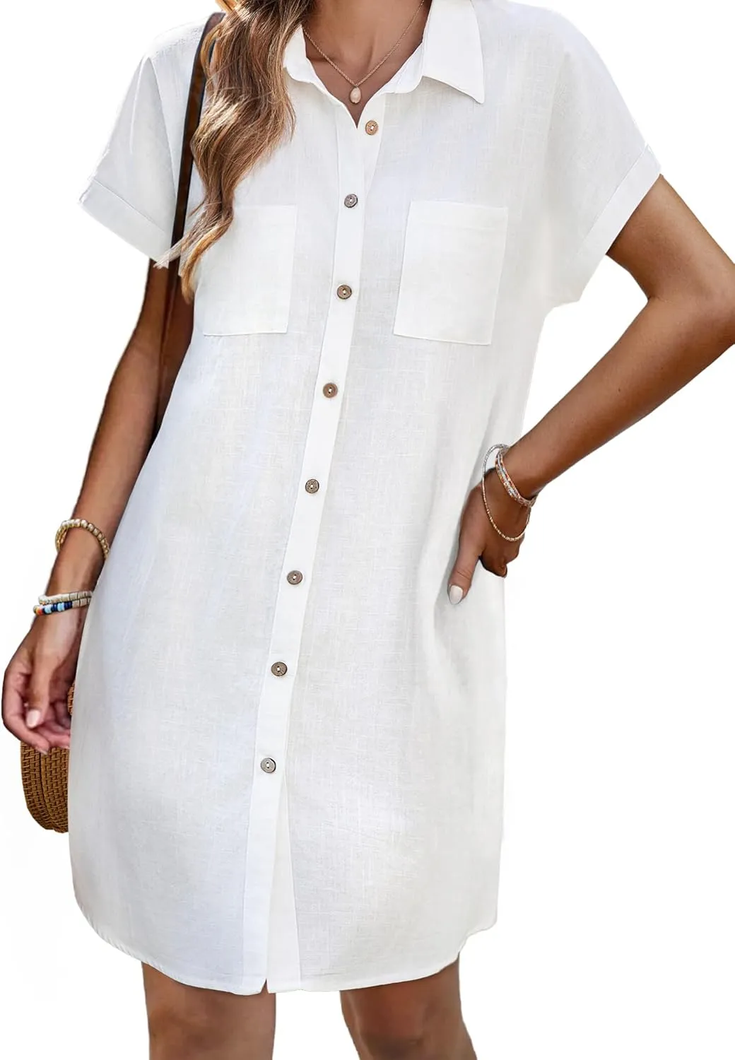 Zeagoo Womens Button Down Shirt Dress Cotton Linen Dress