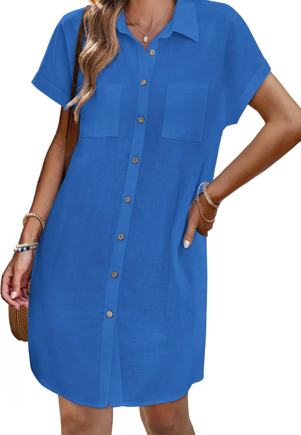 Zeagoo Womens Button Down Shirt Dress Cotton Linen Dress