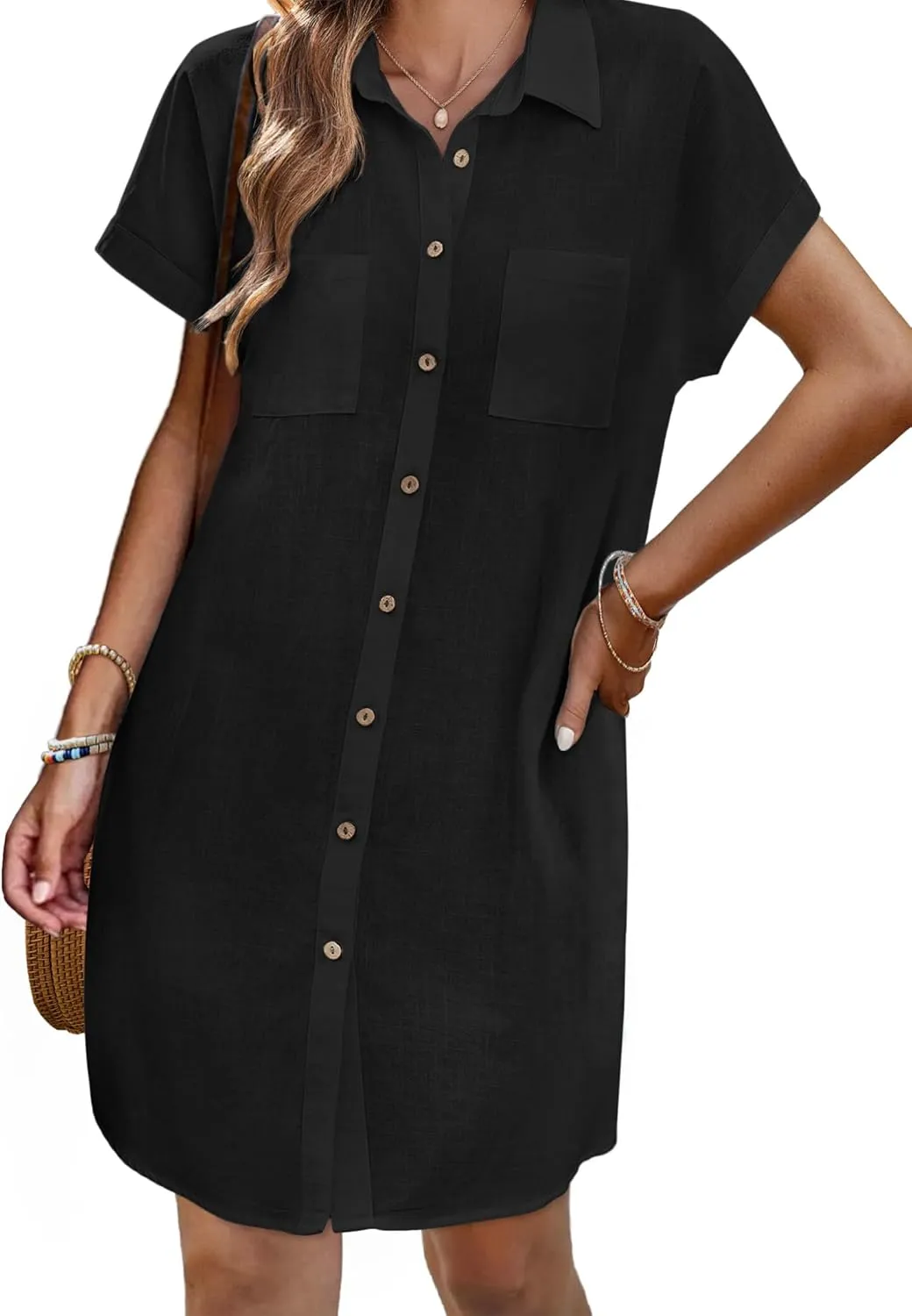 Zeagoo Womens Button Down Shirt Dress Cotton Linen Dress