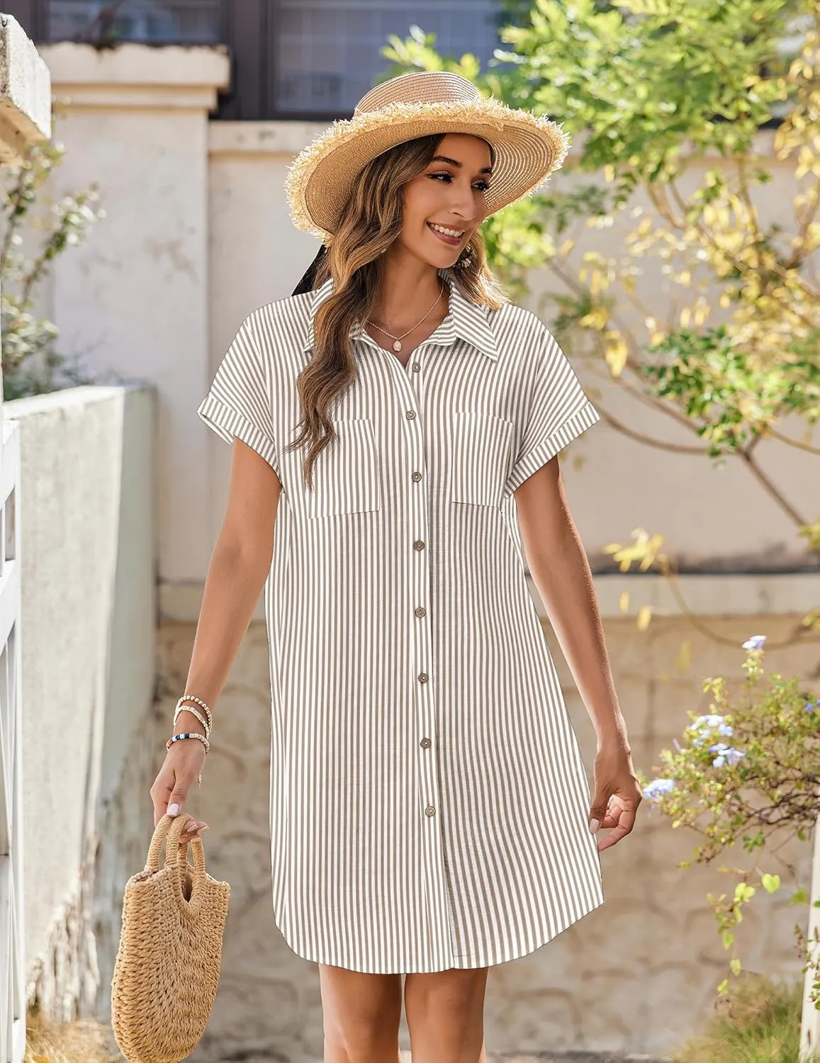 Zeagoo Womens Button Down Shirt Dress Cotton Linen Dress