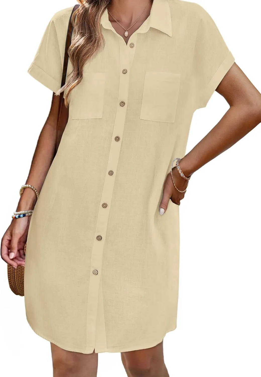 Zeagoo Womens Button Down Shirt Dress Cotton Linen Dress