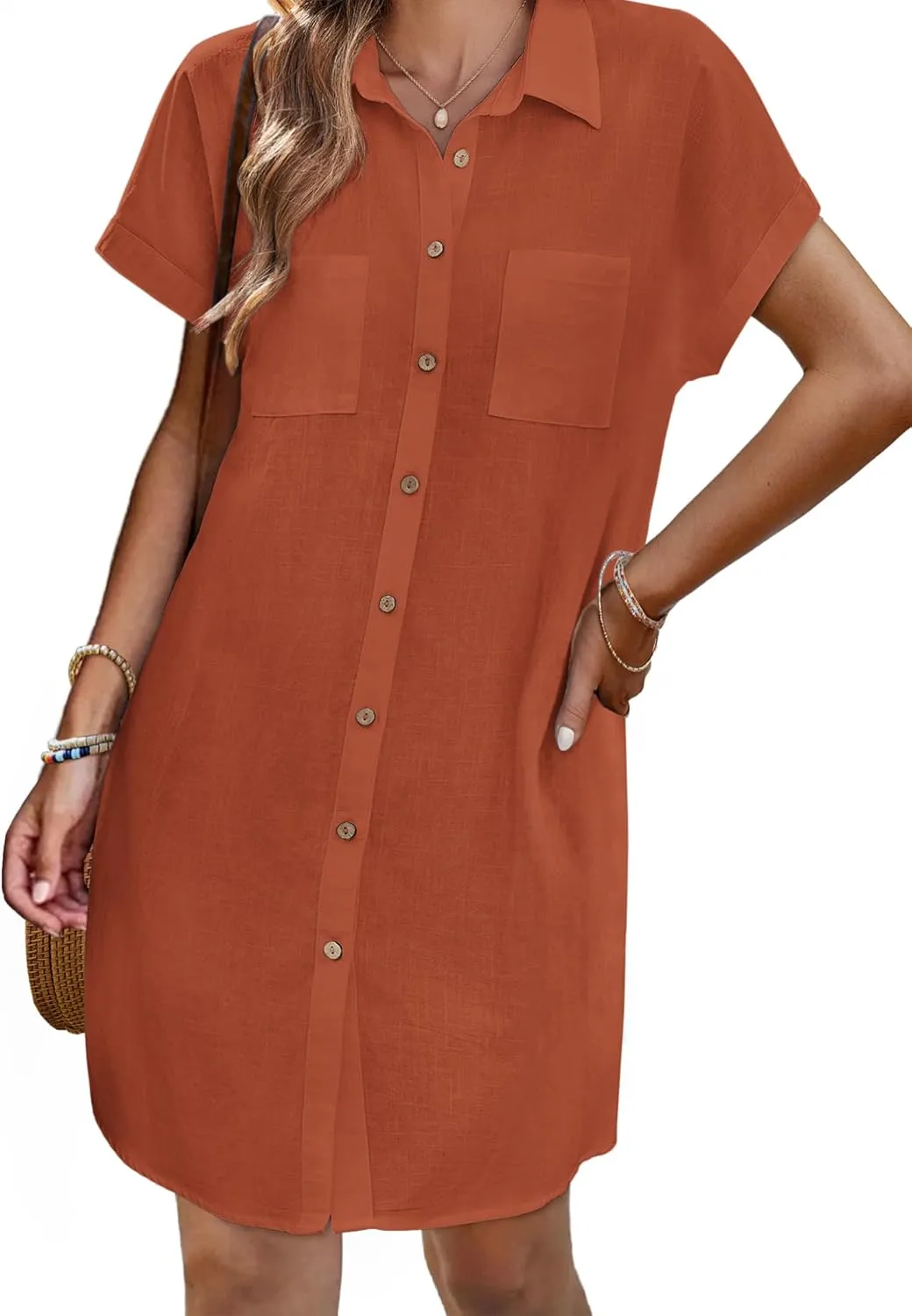 Zeagoo Womens Button Down Shirt Dress Cotton Linen Dress