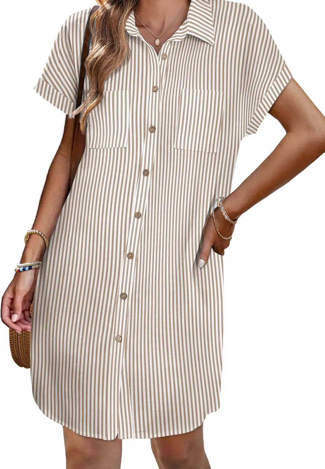 Zeagoo Womens Button Down Shirt Dress Cotton Linen Dress