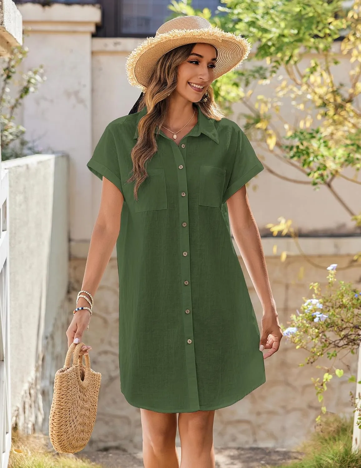 Zeagoo Womens Button Down Shirt Dress Cotton Linen Dress