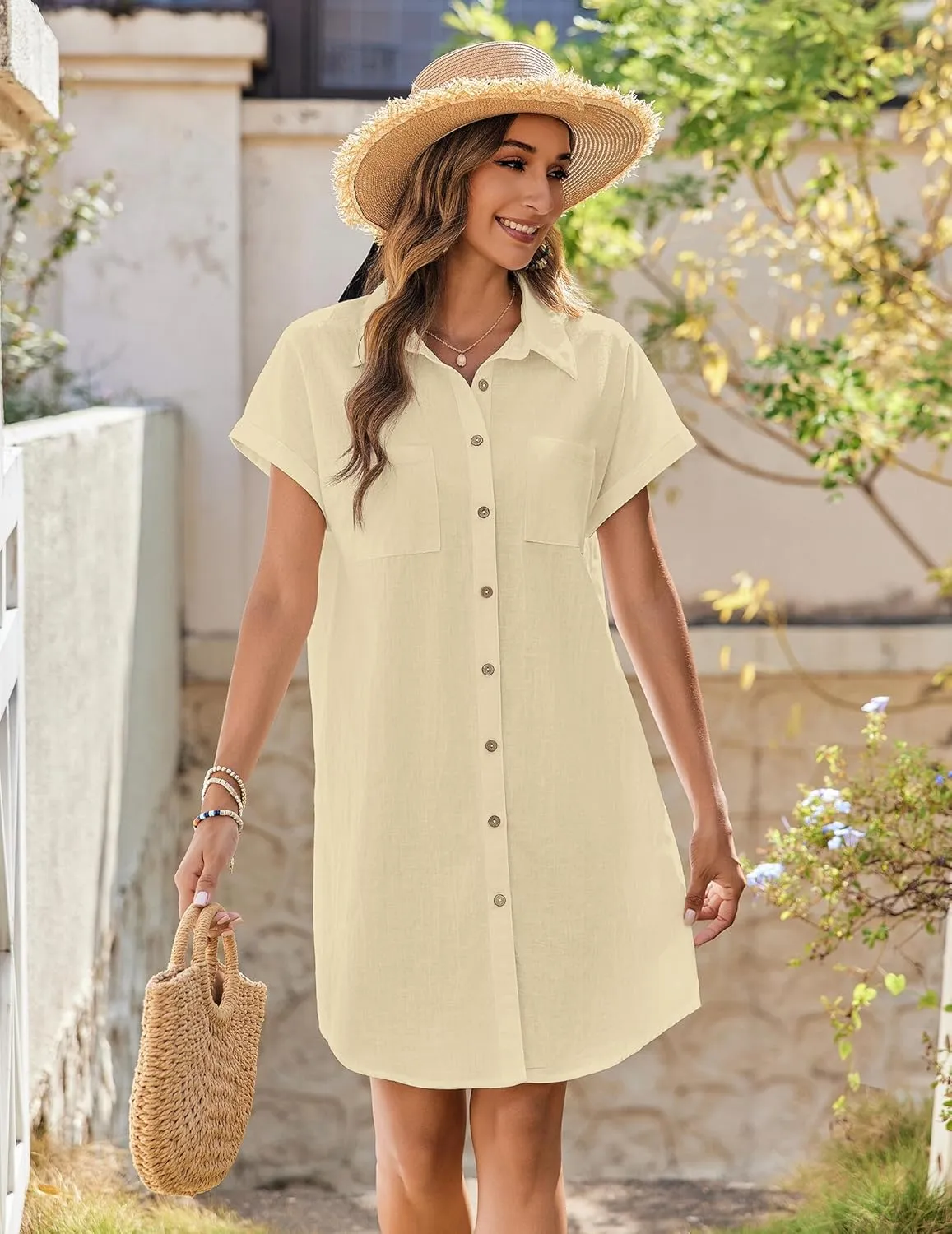 Zeagoo Womens Button Down Shirt Dress Cotton Linen Dress