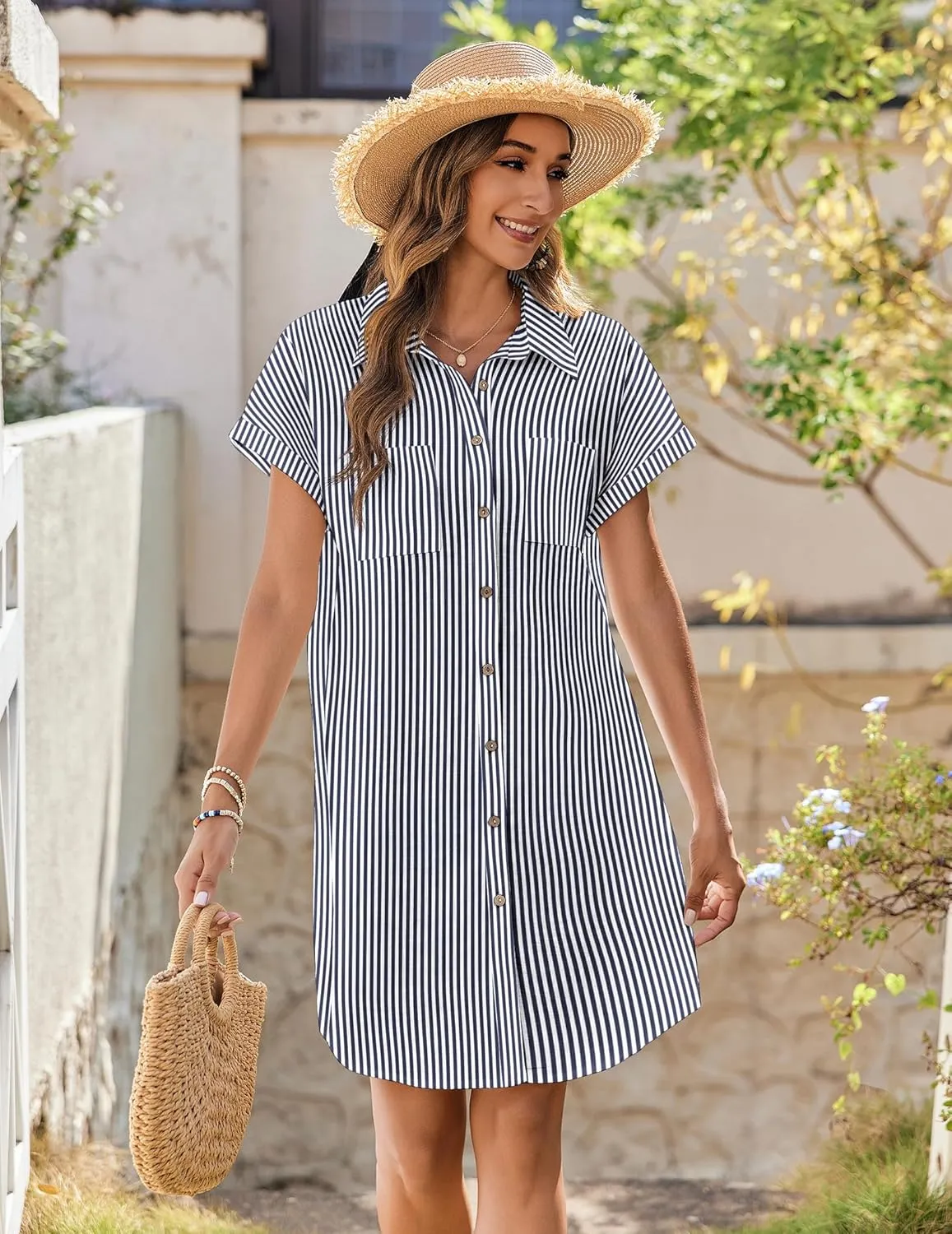 Zeagoo Womens Button Down Shirt Dress Cotton Linen Dress
