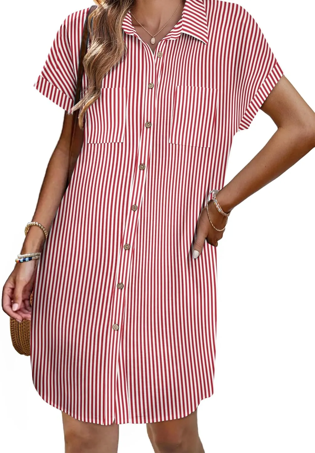 Zeagoo Womens Button Down Shirt Dress Cotton Linen Dress