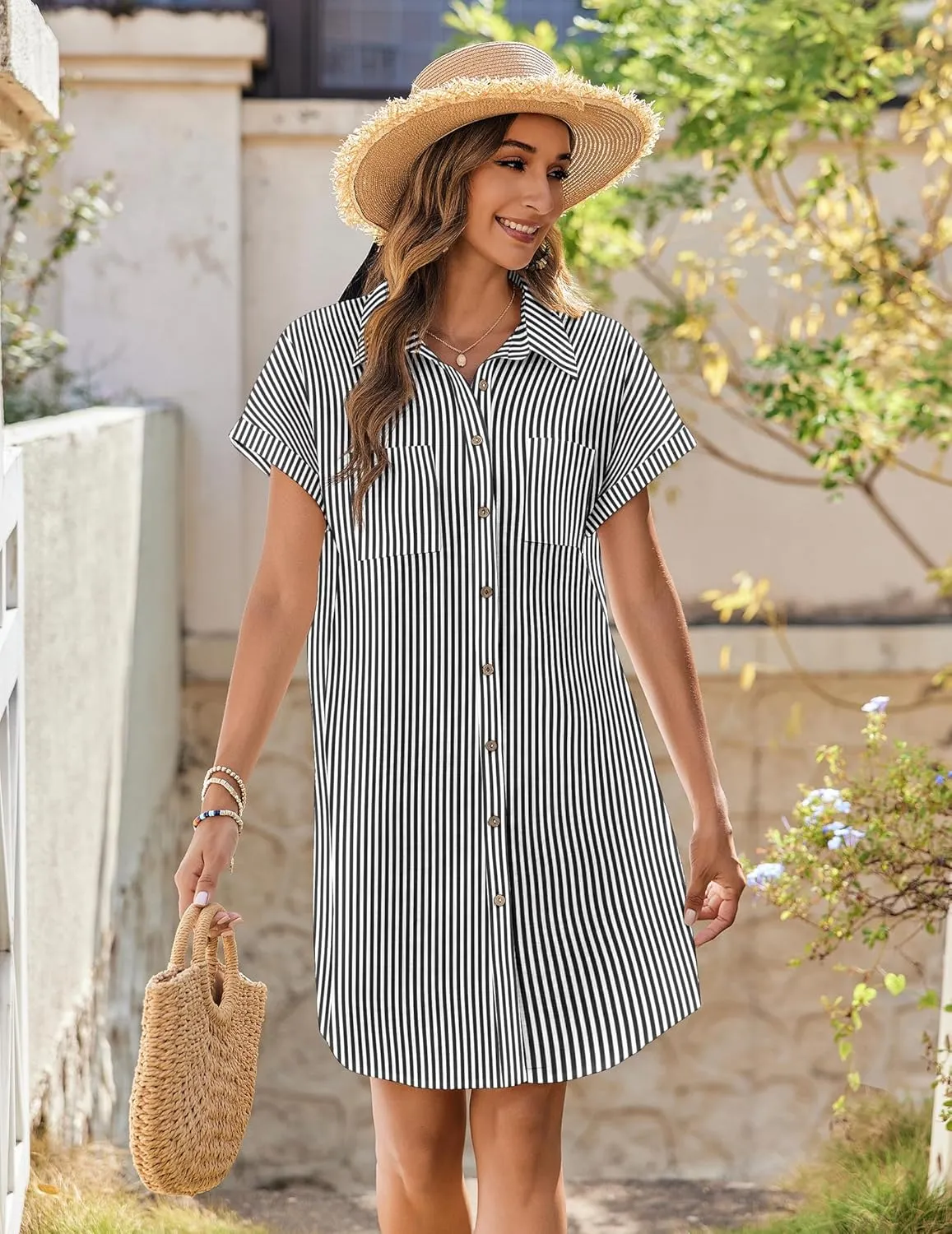 Zeagoo Womens Button Down Shirt Dress Cotton Linen Dress