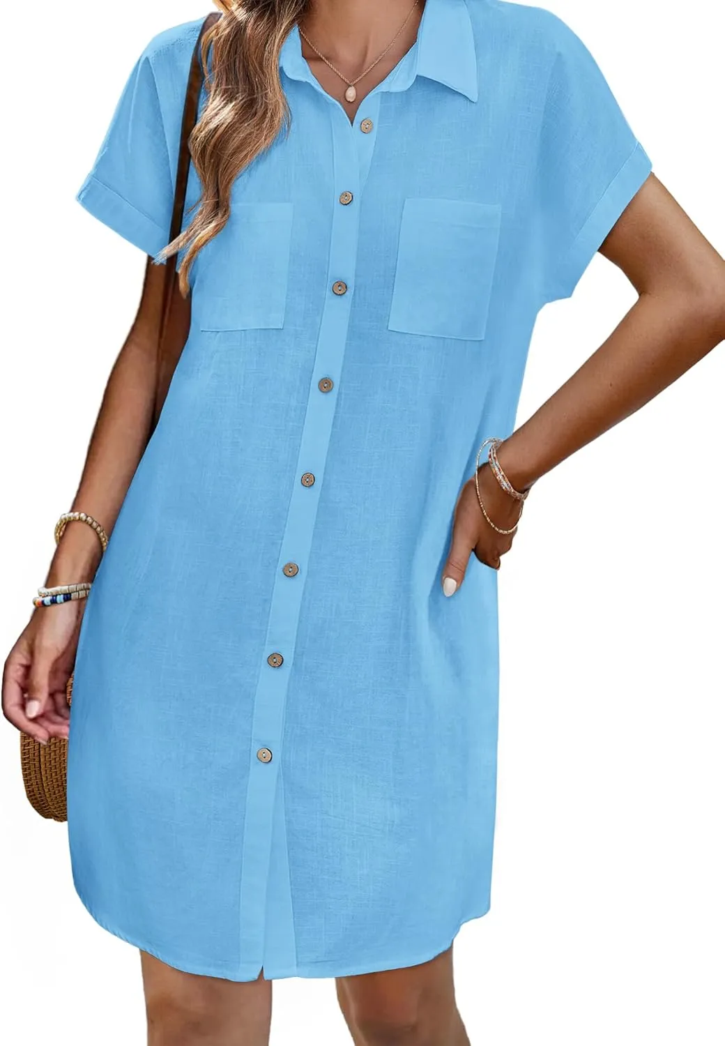Zeagoo Womens Button Down Shirt Dress Cotton Linen Dress