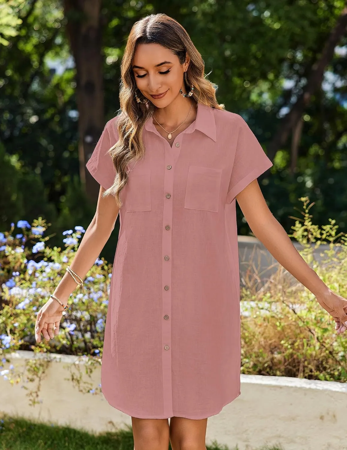 Zeagoo Womens Button Down Shirt Dress Cotton Linen Dress