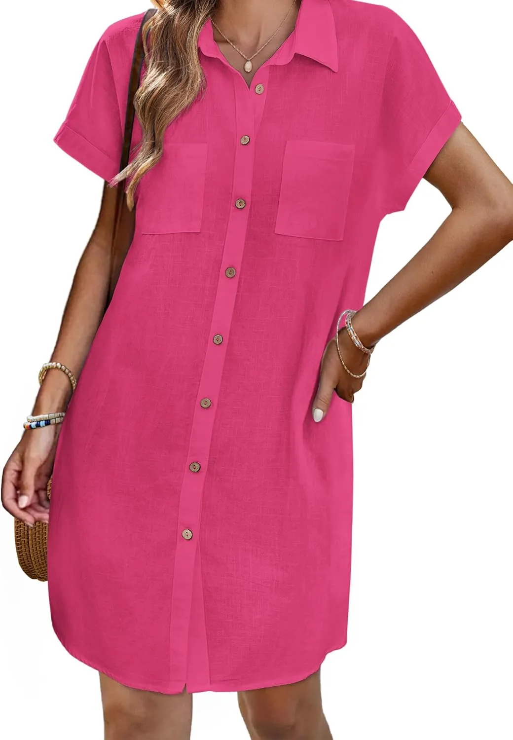Zeagoo Womens Button Down Shirt Dress Cotton Linen Dress