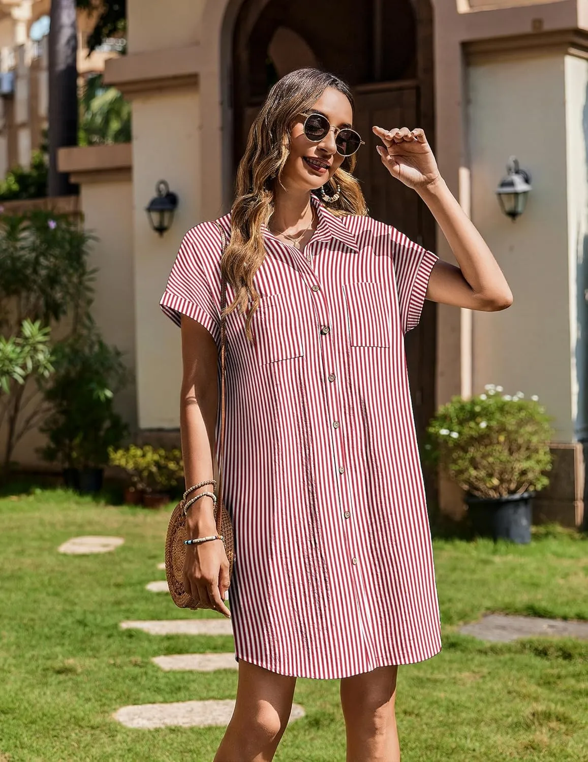 Zeagoo Womens Button Down Shirt Dress Cotton Linen Dress