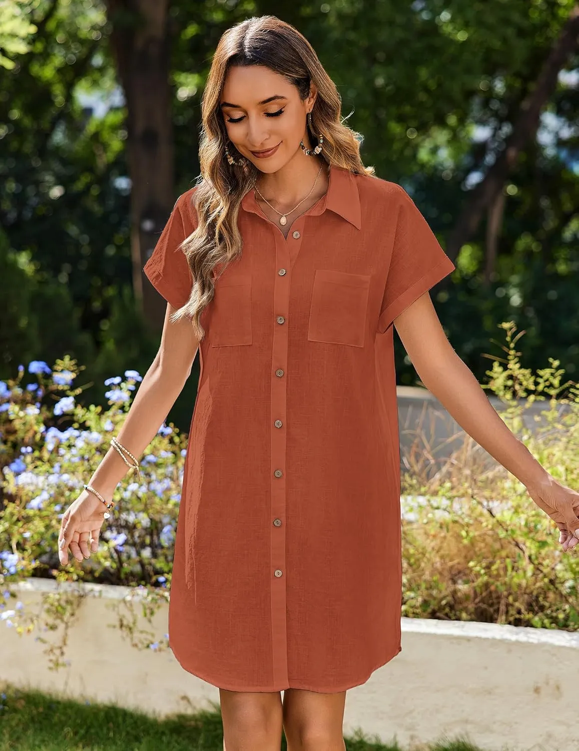 Zeagoo Womens Button Down Shirt Dress Cotton Linen Dress