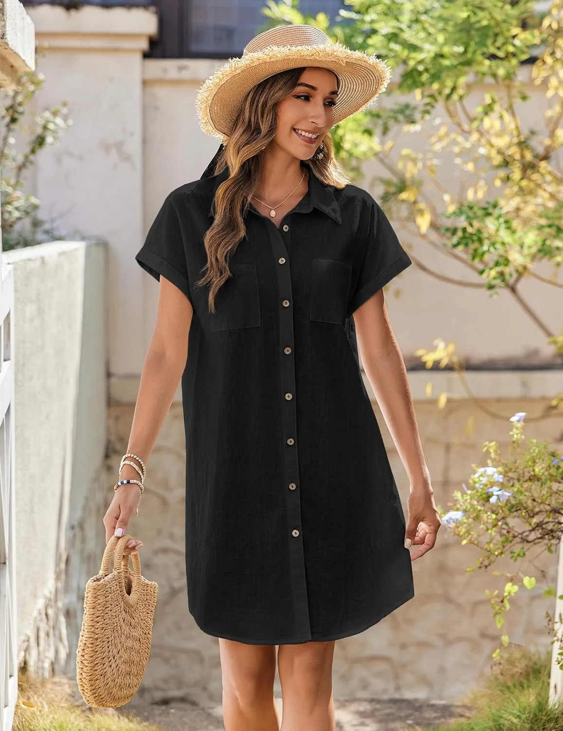 Zeagoo Womens Button Down Shirt Dress Cotton Linen Dress