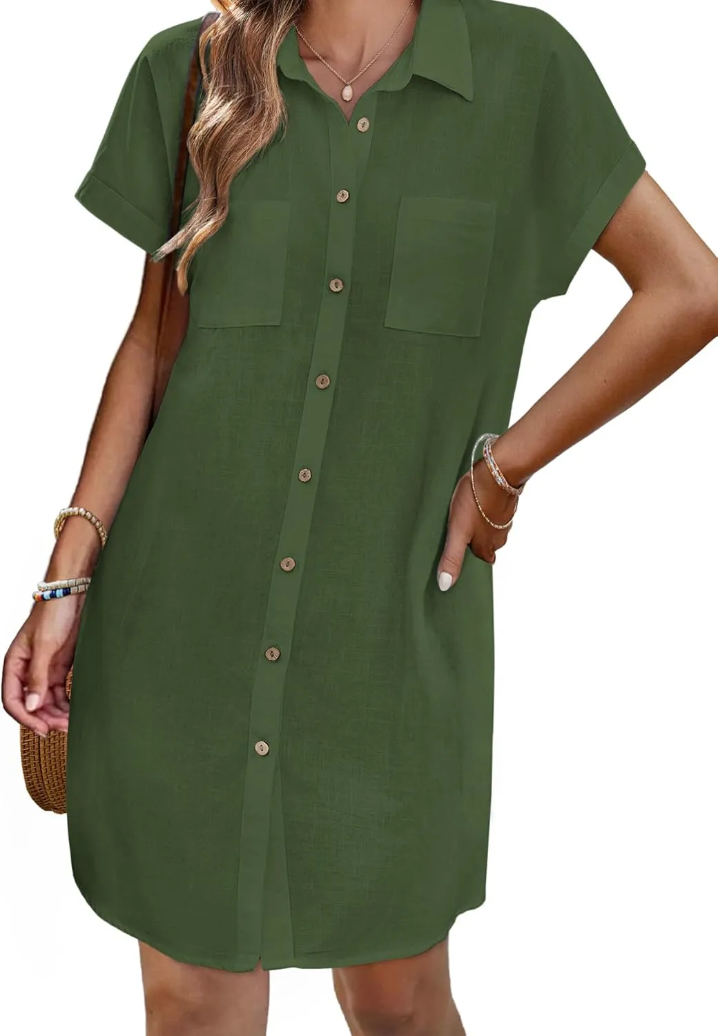 Zeagoo Womens Button Down Shirt Dress Cotton Linen Dress