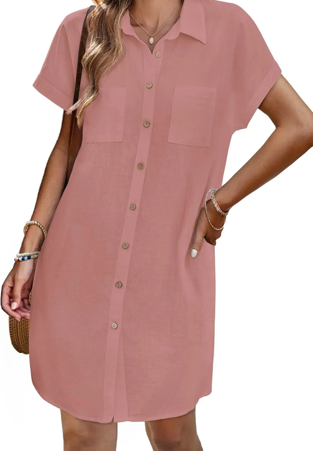 Zeagoo Womens Button Down Shirt Dress Cotton Linen Dress