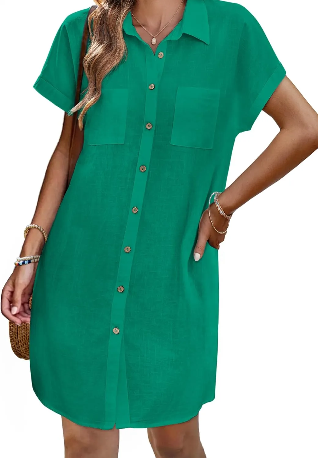 Zeagoo Womens Button Down Shirt Dress Cotton Linen Dress