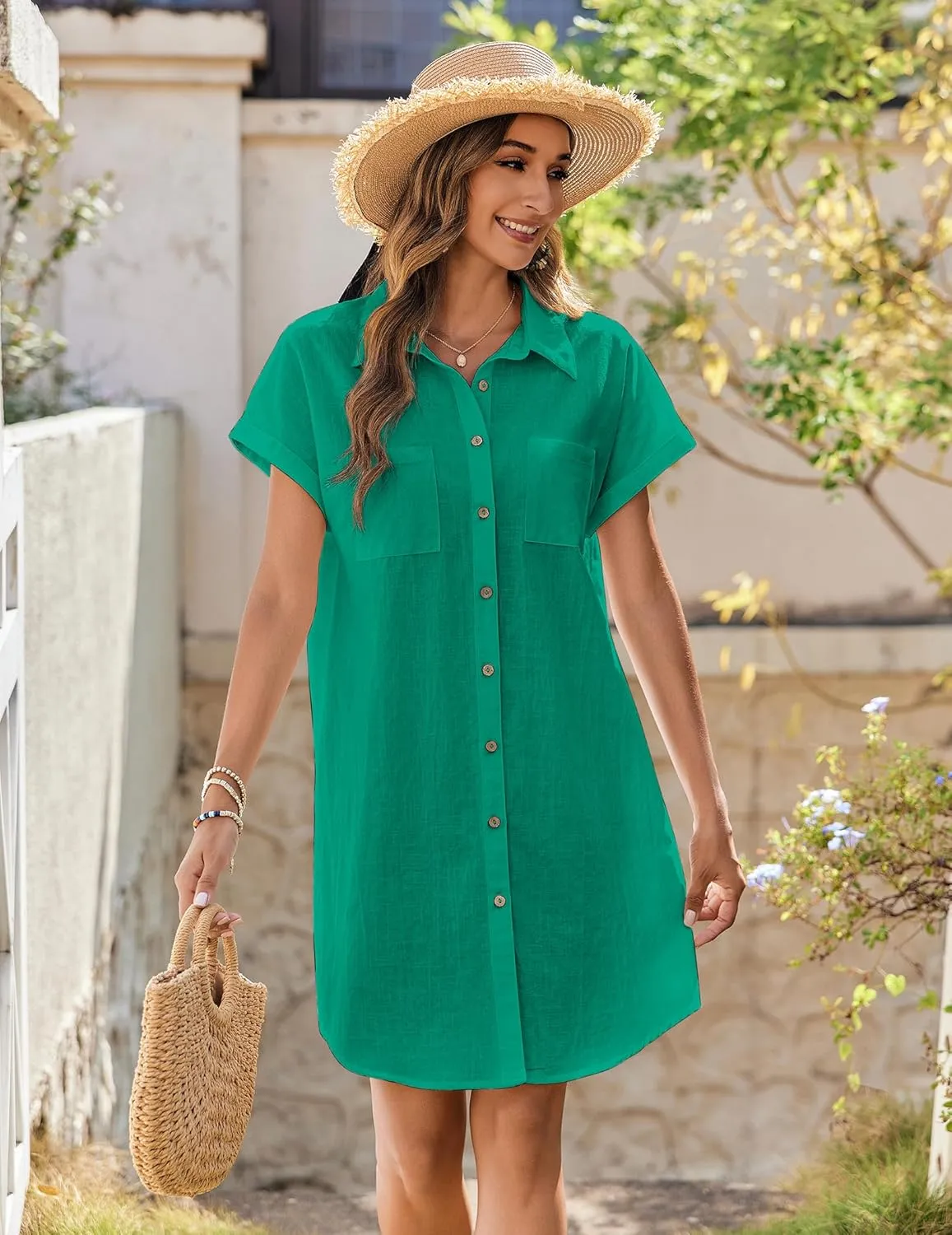 Zeagoo Womens Button Down Shirt Dress Cotton Linen Dress