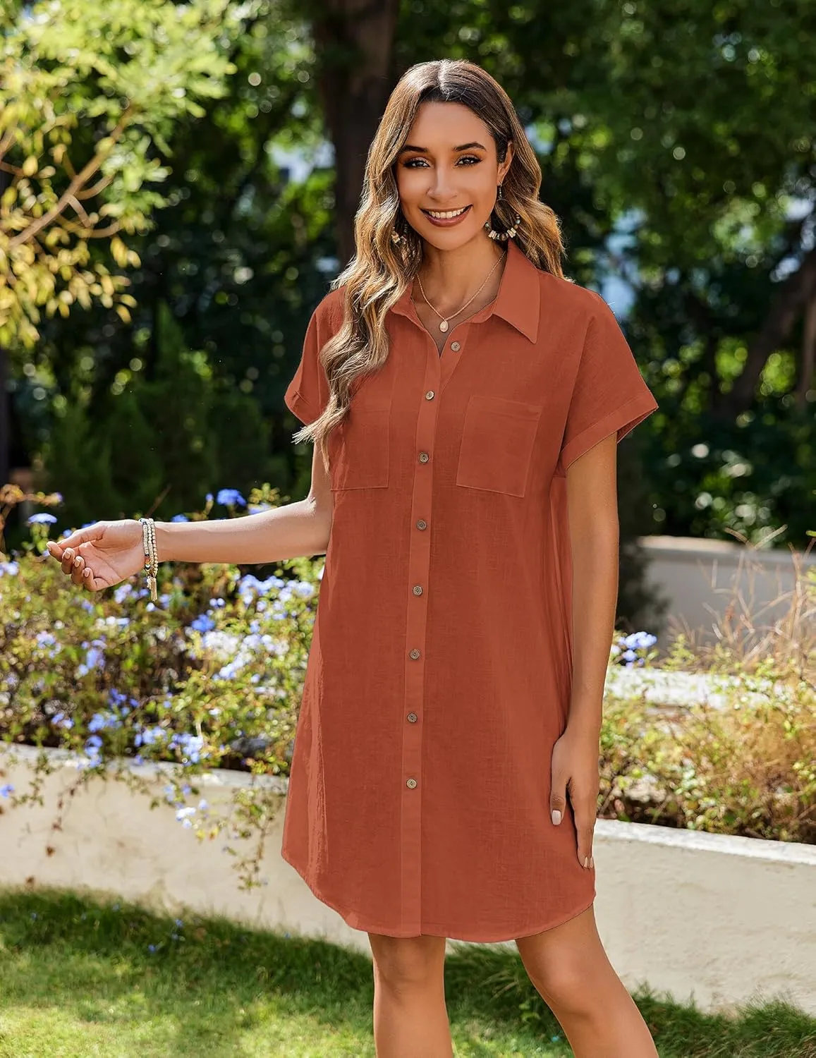 Zeagoo Womens Button Down Shirt Dress Cotton Linen Dress