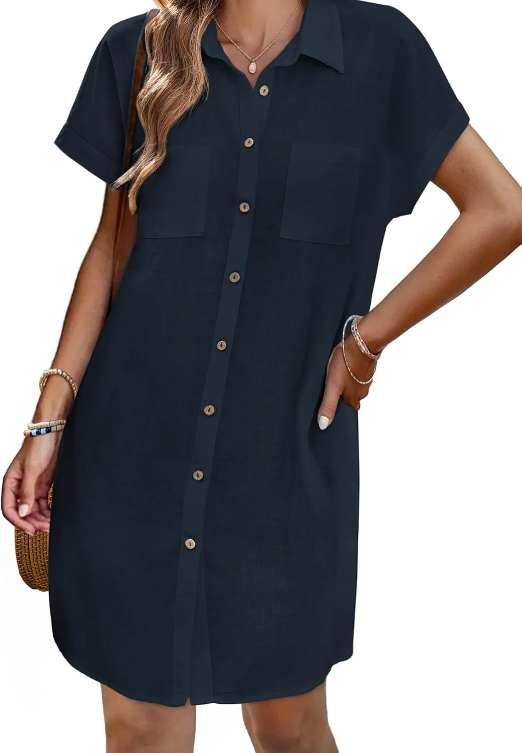 Zeagoo Womens Button Down Shirt Dress Cotton Linen Dress